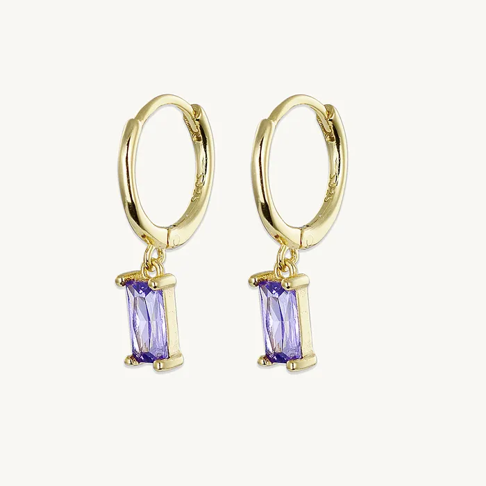 Camile Stone Earrings Purple Baguette Hoop Earrings