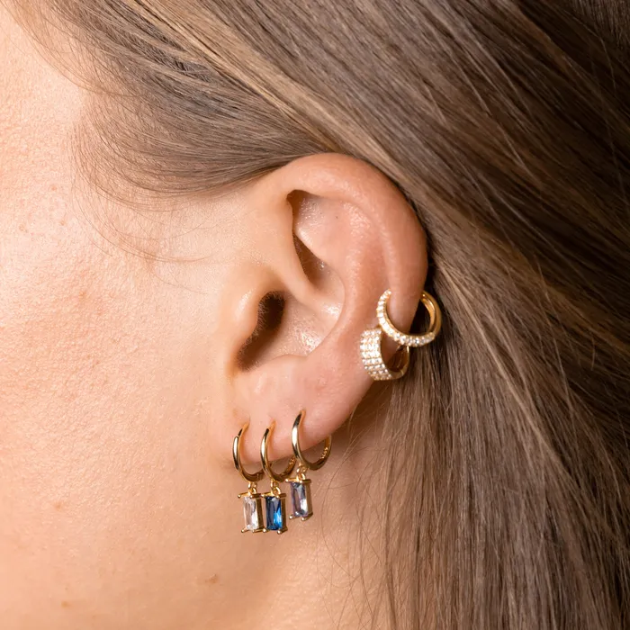 Camile Stone Earrings Purple Baguette Hoop Earrings