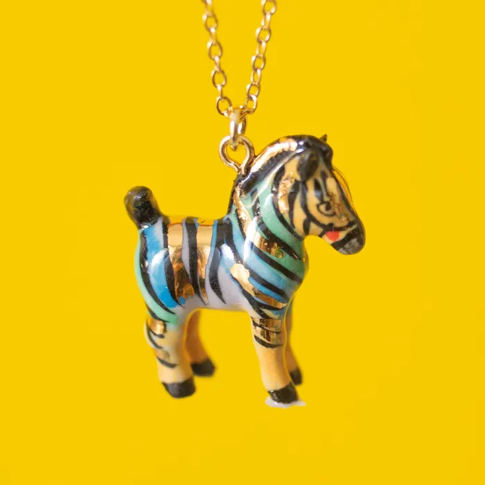 Camp Hollow Necklaces Golden Rainbow Zebra Necklace