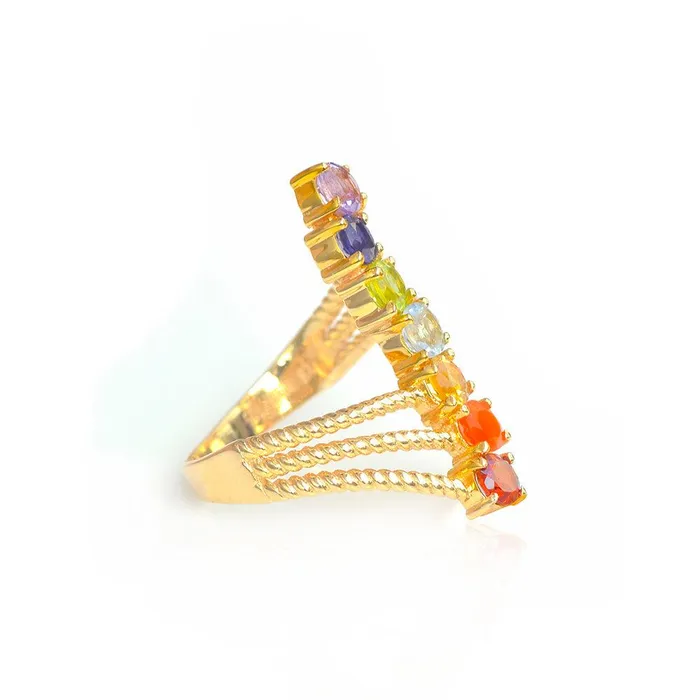 Chakra Stone Solid 925 Sterling Silver Gold Plated Bypass Ring YoTreasure Rings