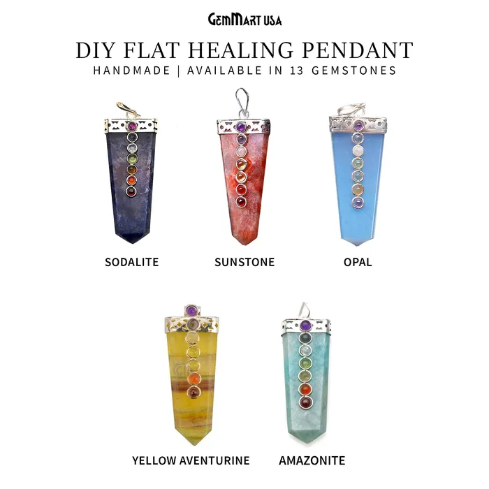 DIY 7 Chakra Healing Gemstone Silver 60x20mm Terminated Pendant GemmartUSA Necklaces