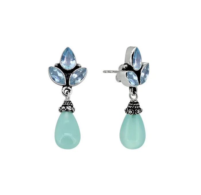 Earrings 137 Aqua Chalcedony Blue Topaz Solid 925 Sterling Silver Drop Earrings Jewelry YoTreasure
