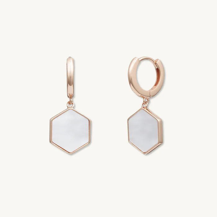 Earrings Camile Stone Hexagon Mother Of Pearl Huggie Earrings