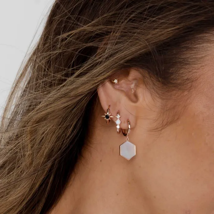Earrings Camile Stone Hexagon Mother Of Pearl Huggie Earrings