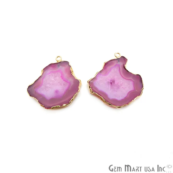 Earrings GemMartUSA Agate Slice 35x32mm Organic Gold Electroplated Gemstone Earring Connector 1 Pair