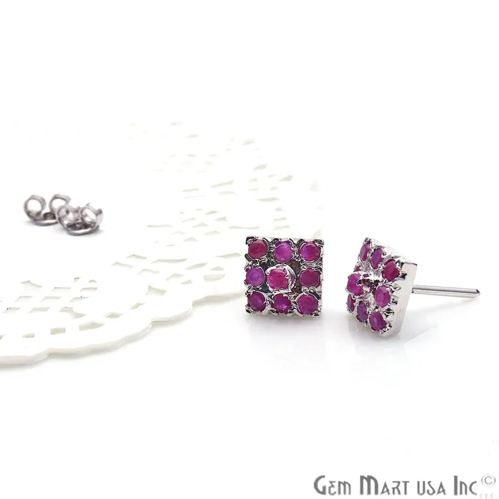Earrings GemMartUSA Ruby 10mm Sterling Silver Square Shape Stud Earring