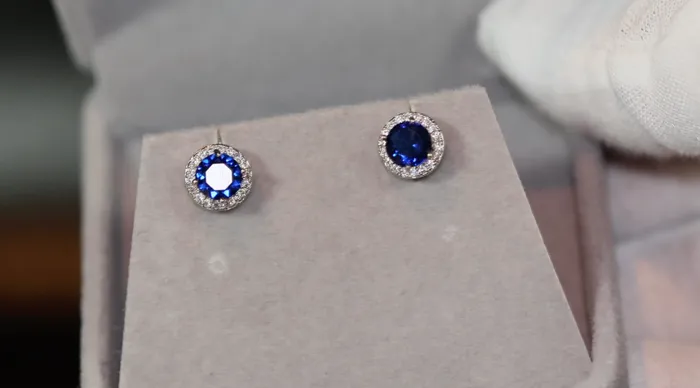 Earrings Lab Diamonds London Blue diamond ear studs Blue diamond earrings Round sapphire blue ear studs