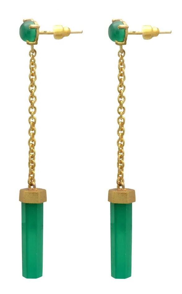 Earrings YoTreasure Green Onyx Gold Plated Over Brass Drop Earrings Jewelry