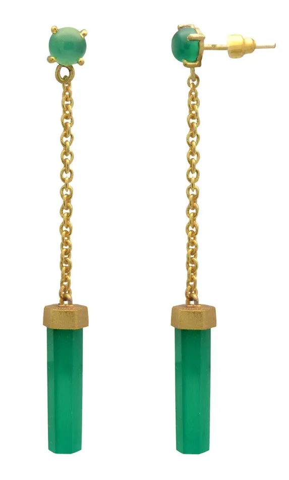 Earrings YoTreasure Green Onyx Gold Plated Over Brass Drop Earrings Jewelry