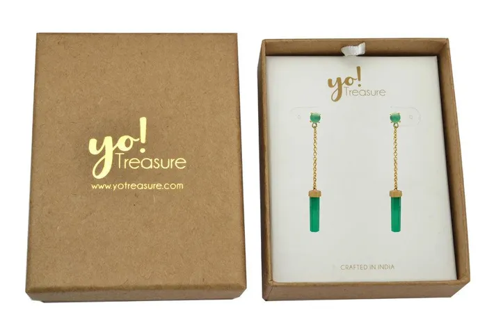 Earrings YoTreasure Green Onyx Gold Plated Over Brass Drop Earrings Jewelry