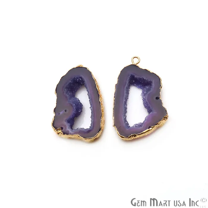 GemMartUSA Earrings Agate Slice 12x35mm Organic Gold Electroplated Gemstone Earring Connector 1 Pair