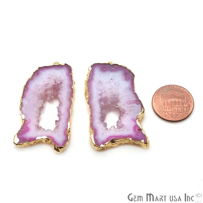 GemmartUSA Earrings Agate Slice 47x24mm Gold Electroplated Gemstone Earring Connector 1 Pair GemmartUSA Earrings Agate Slice 47x24mm Gold Electroplated Gemstone Earring Connector 1 Pair