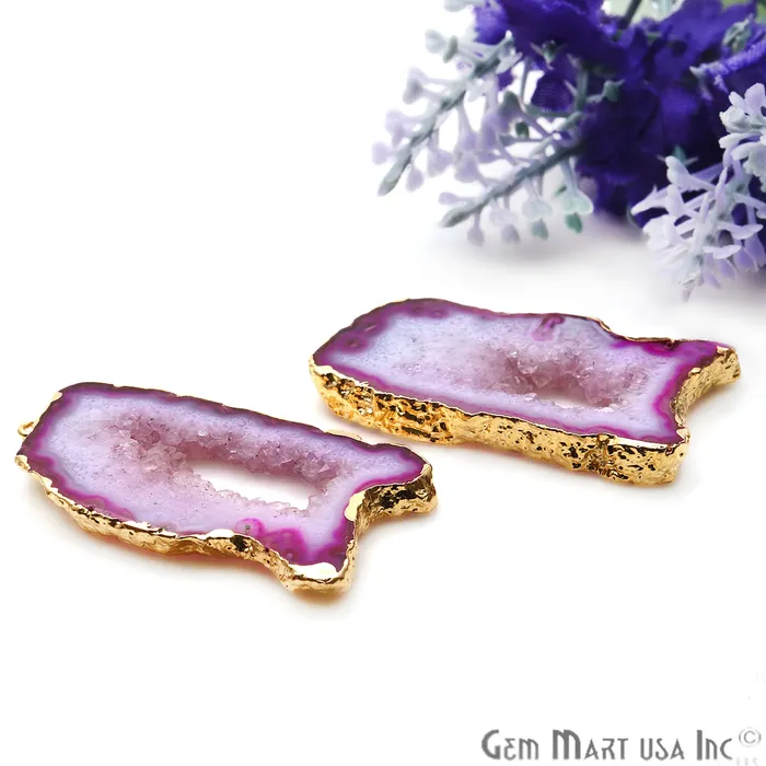 GemmartUSA Earrings Agate Slice 47x24mm Gold Electroplated Gemstone Earring Connector 1 Pair GemmartUSA Earrings Agate Slice 47x24mm Gold Electroplated Gemstone Earring Connector 1 Pair
