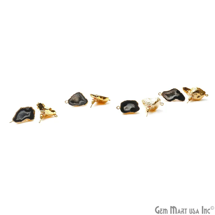 GemmartUSA Earrings DIY Agate Slice Geode Druzy 27x15mm Gold Electroplated Loop Connector Studs Earrings