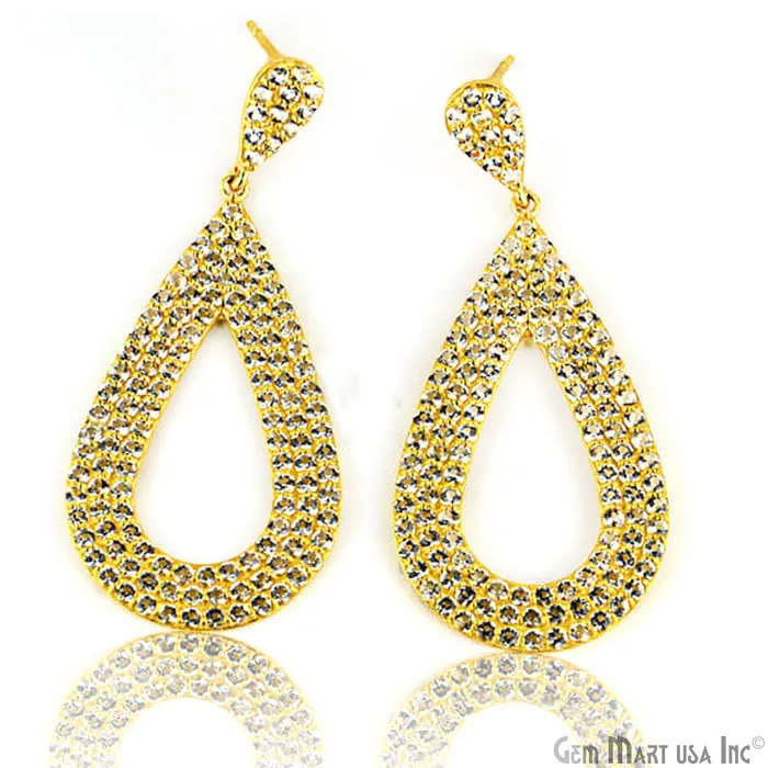 GemMartUSA Earrings Gold Vermeil Studded With Micro Pave White Topaz Dangle Earring