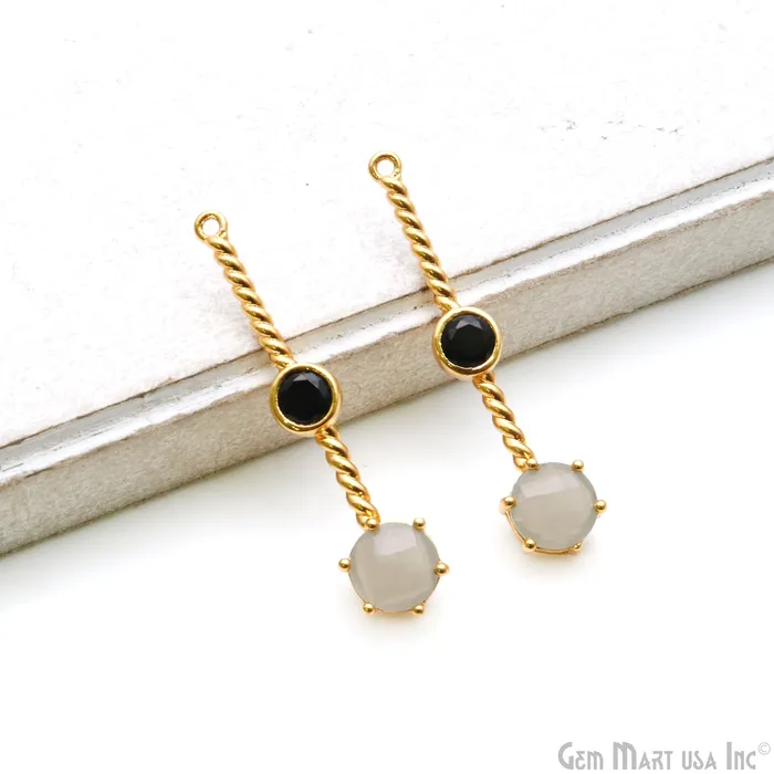 GemmartUSA Earrings Gray Chalcedony Black Onyx Gold Plated Earring Gemstone Connector GemmartUSA Earrings Gray Chalcedony Black Onyx Gold Plated Earring Gemstone Connector