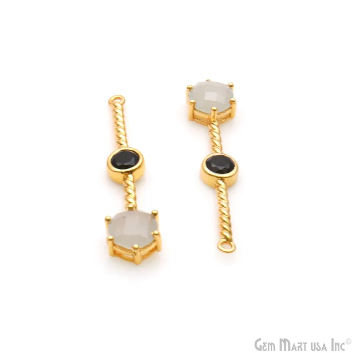 GemmartUSA Earrings Gray Chalcedony Black Onyx Gold Plated Earring Gemstone Connector GemmartUSA Earrings Gray Chalcedony Black Onyx Gold Plated Earring Gemstone Connector