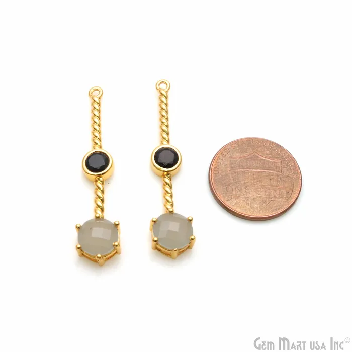 GemmartUSA Earrings Gray Chalcedony Black Onyx Gold Plated Earring Gemstone Connector GemmartUSA Earrings Gray Chalcedony Black Onyx Gold Plated Earring Gemstone Connector