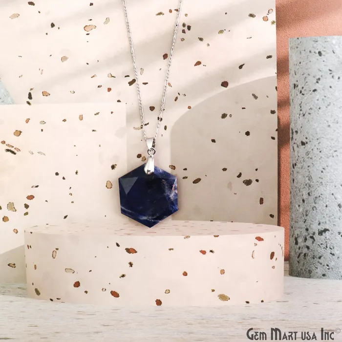 GemMartUSA Gemstone Hexagon Shape 39x27mm Silver Plated Single Bail Gemstone Pendant Necklaces