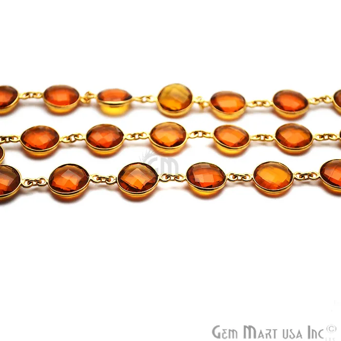 GemmartUSA Necklaces Citrine 12mm Round Gold Plated Continuous Connector Chain