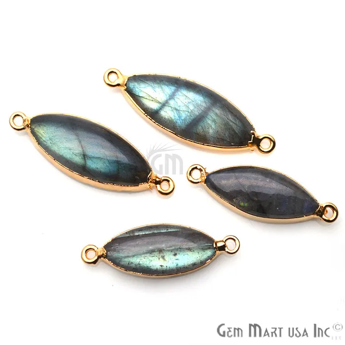 GemMartUSA PreStyled Sets 4pc Lot Labradorite Cabochon 36x12mm Gold Electroplated Gemstone Connector