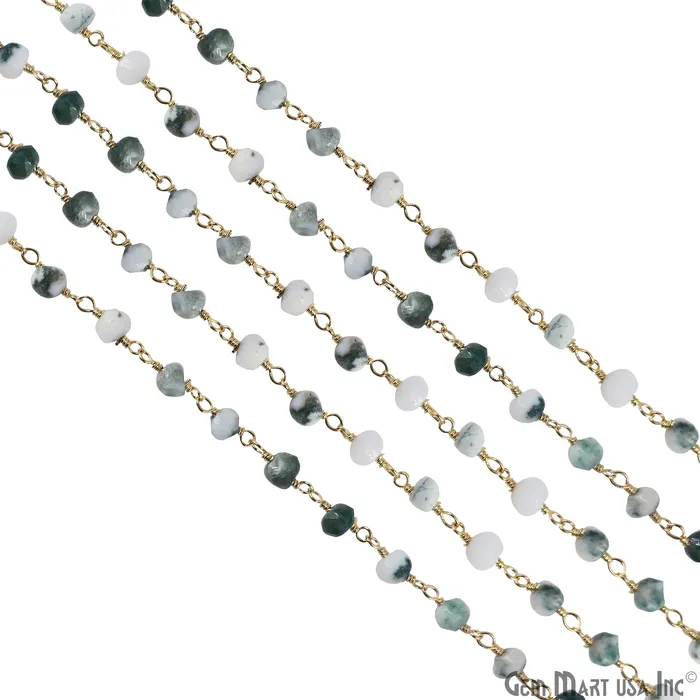 GemMartUSA PreStyled Sets Moss Agate 4mm Faceted Beads Gold Wire Wrapped Rosary GemMartUSA PreStyled Sets Moss Agate 4mm Faceted Beads Gold Wire Wrapped Rosary