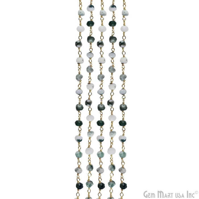 GemMartUSA PreStyled Sets Moss Agate 4mm Faceted Beads Gold Wire Wrapped Rosary GemMartUSA PreStyled Sets Moss Agate 4mm Faceted Beads Gold Wire Wrapped Rosary