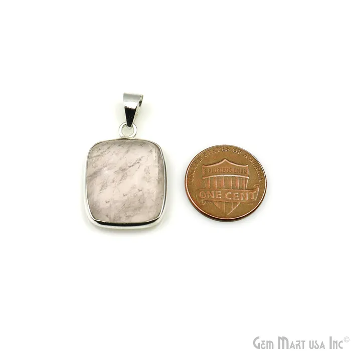 GemMartUSA Rose Quartz Gemstone Rectangle 27x19mm Sterling Silver Necklace Pendant 1PC Necklaces