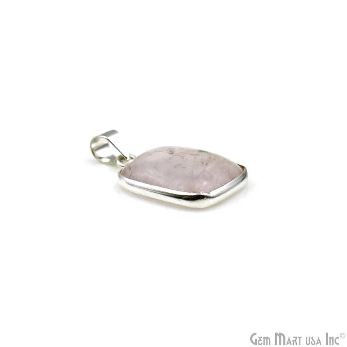 GemMartUSA Rose Quartz Gemstone Rectangle 27x19mm Sterling Silver Necklace Pendant 1PC Necklaces