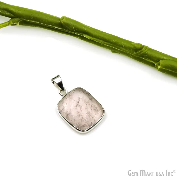 GemMartUSA Rose Quartz Gemstone Rectangle 27x19mm Sterling Silver Necklace Pendant 1PC Necklaces