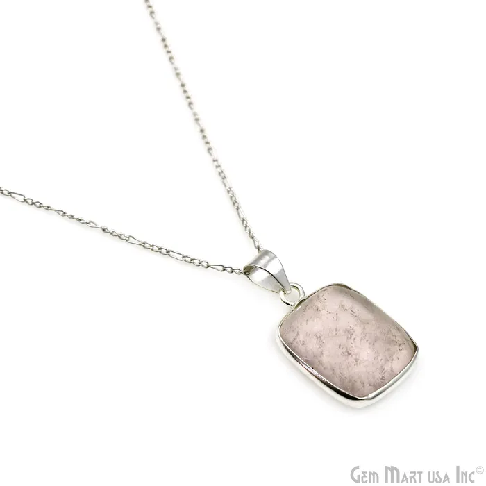 GemMartUSA Rose Quartz Gemstone Rectangle 27x19mm Sterling Silver Necklace Pendant 1PC Necklaces