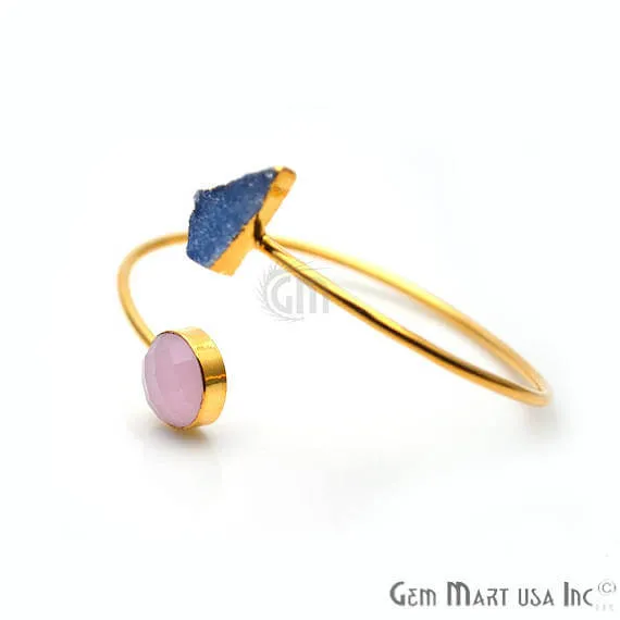 Gold Electroplated Adjustable Gemstone with Druzy Stacking Bangle Bracelet GemMartUSA Bracelets