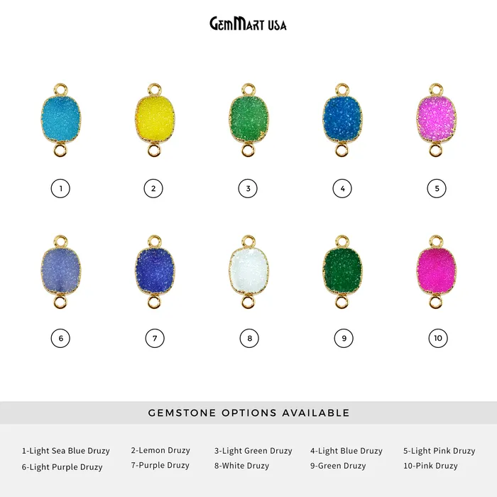 Gold Electroplated Druzy 10x12mm Octagon Double Bail Druzy Gemstone Connector GemMartUSA PreStyled Sets