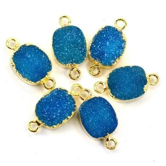 Gold Electroplated Druzy 10x12mm Octagon Double Bail Druzy Gemstone Connector GemMartUSA PreStyled Sets