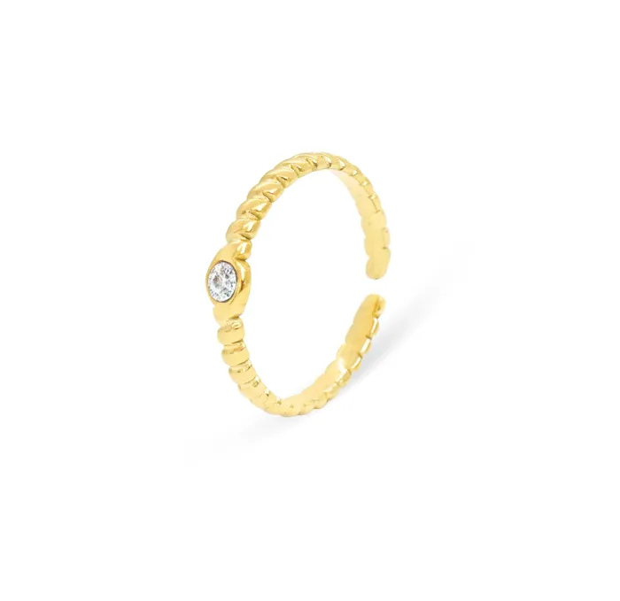 HELINA ADJUSTABLE DAINTY GOLD SOLITAIRE STACKABLE RING SAMPLE Mai Dsire Rings