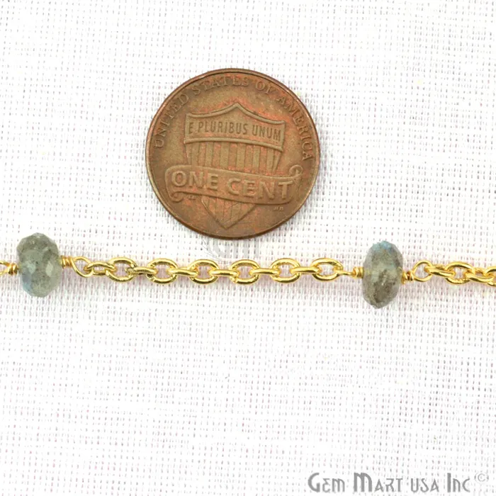 Labradorite Rondelle 78mm Gold Plated Wire Wrapped Beads Rosary Chain GemmartUSA PreStyled Sets