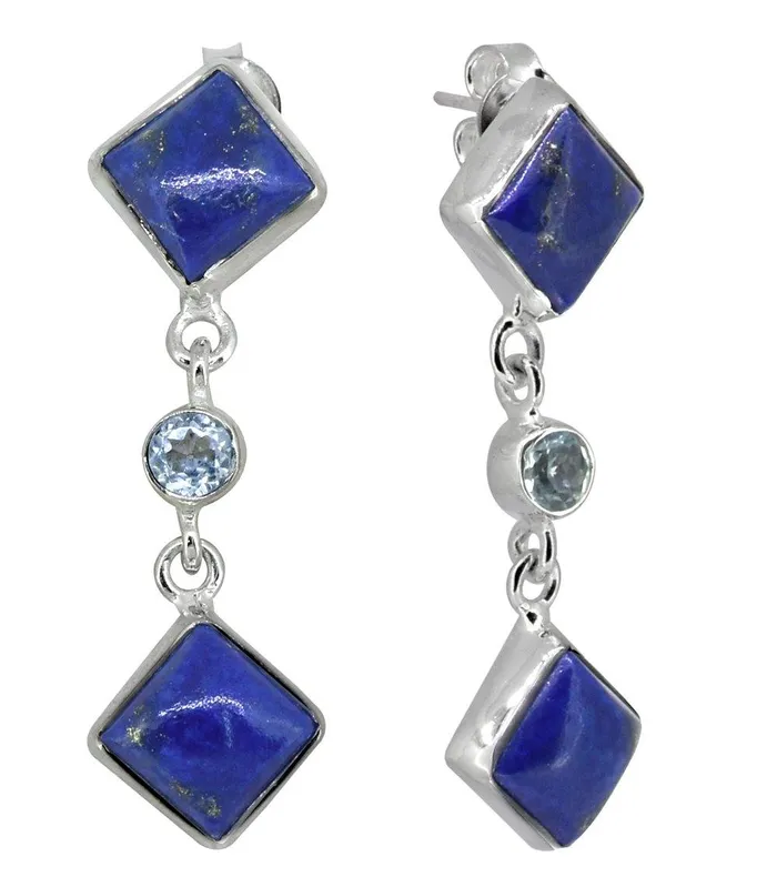 Lapis Blue topaz Solid 925 Sterling Silver Dangle Earrings Jewelry YoTreasure Earrings