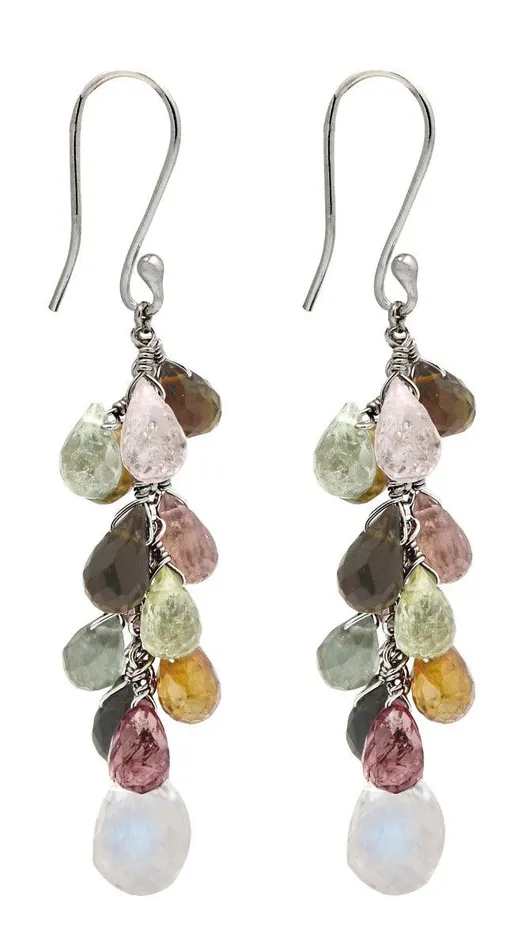 Multi Tourmaline 925 Solid Sterling Silver Dangle Earrings YoTreasure Earrings