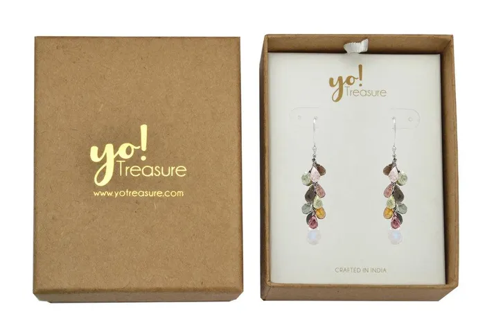Multi Tourmaline 925 Solid Sterling Silver Dangle Earrings YoTreasure Earrings