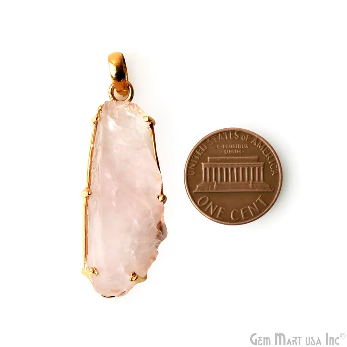 Natural Morganite Organic 42x15mm Gold Plated Prong Setting Single Bail Gemstone Pendant GemMartUSA Necklaces
