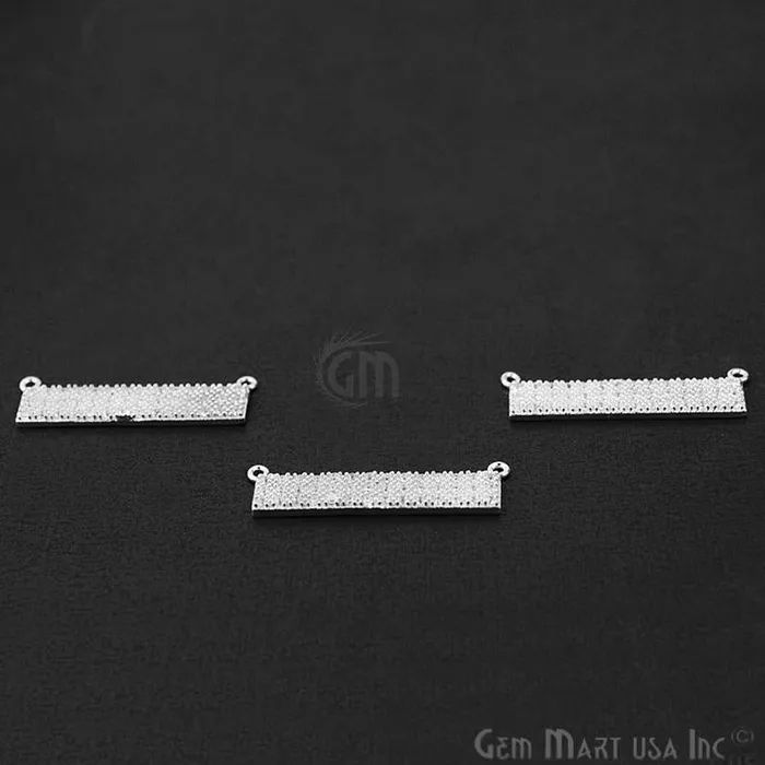 Necklaces GemmartUSA Fashion Jewelry Silver Plated Cz Pave Bar Charms Double Bail Connector Pendant
