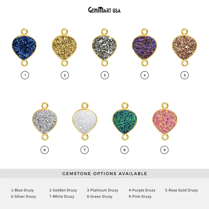 Necklaces GemMartUSA Natural Titanium Druzy 10mm Gold Double Bail Heart Bezel Connector