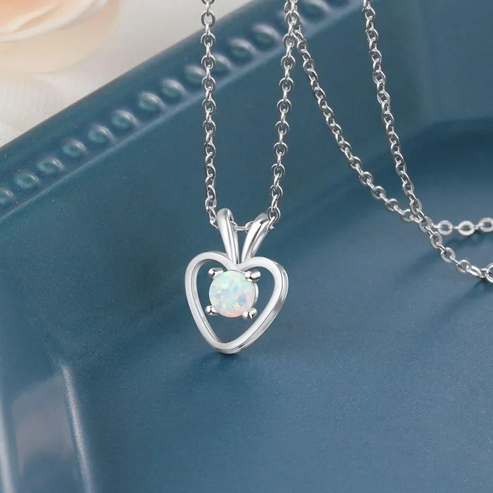 Necklaces Personalized Jewel Womens 925 Sterling Silver Necklace with Apple Shape Opal Stone Pendant Trendy Party Jewelry Gift for Her