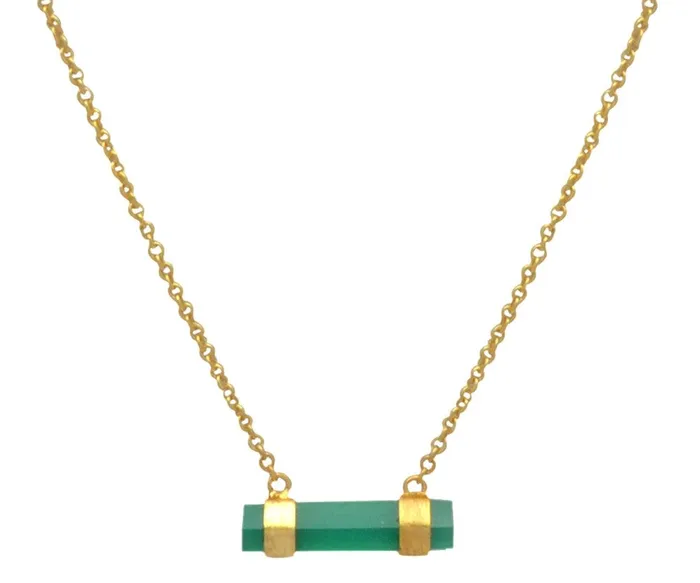Necklaces YoTreasure Green Onyx Gold Plated Over Brass Necklace Silver Jewelry