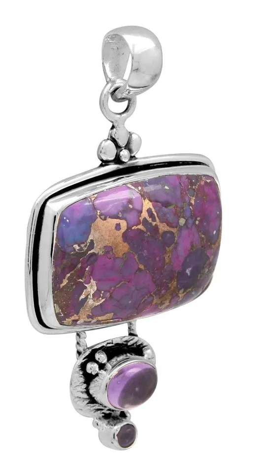 Purple Copper Turquoise Amethyst Pendant 925 Solid Sterling Silver Necklace YoTreasure Necklaces