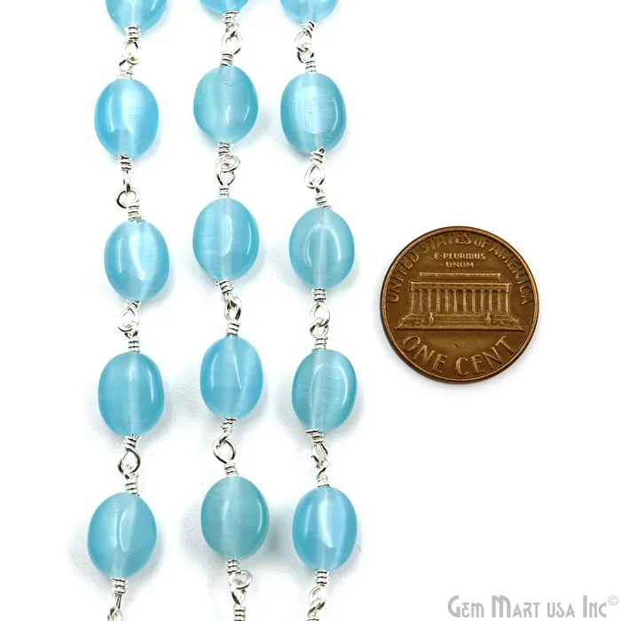 Rings GemMartUSA Blue Monalisa Tumble Beads 12x5mm Silver Plated Gemstone Rosary Chain Rings GemMartUSA Blue Monalisa Tumble Beads 12x5mm Silver Plated Gemstone Rosary Chain