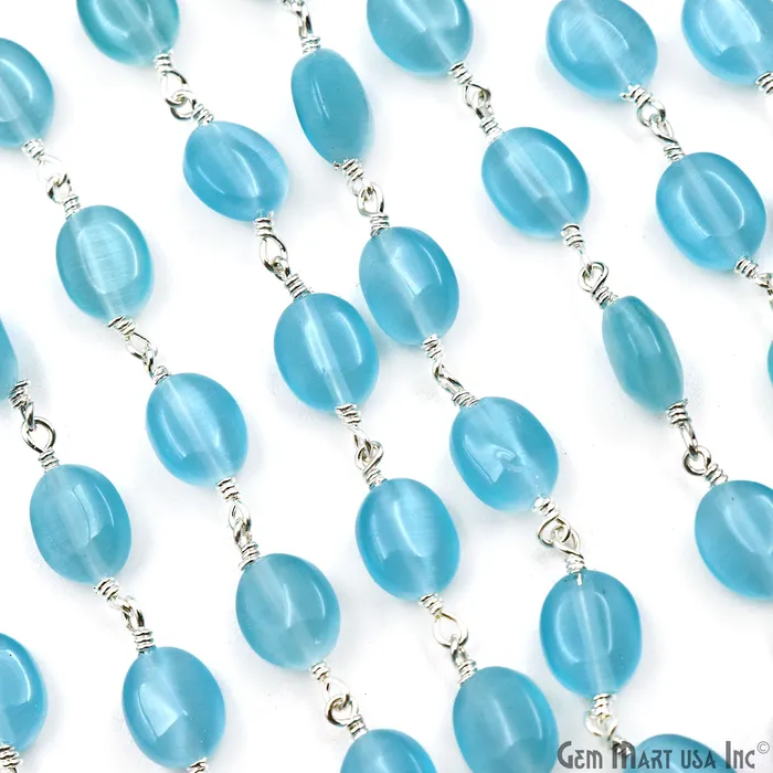 Rings GemMartUSA Blue Monalisa Tumble Beads 12x5mm Silver Plated Gemstone Rosary Chain Rings GemMartUSA Blue Monalisa Tumble Beads 12x5mm Silver Plated Gemstone Rosary Chain