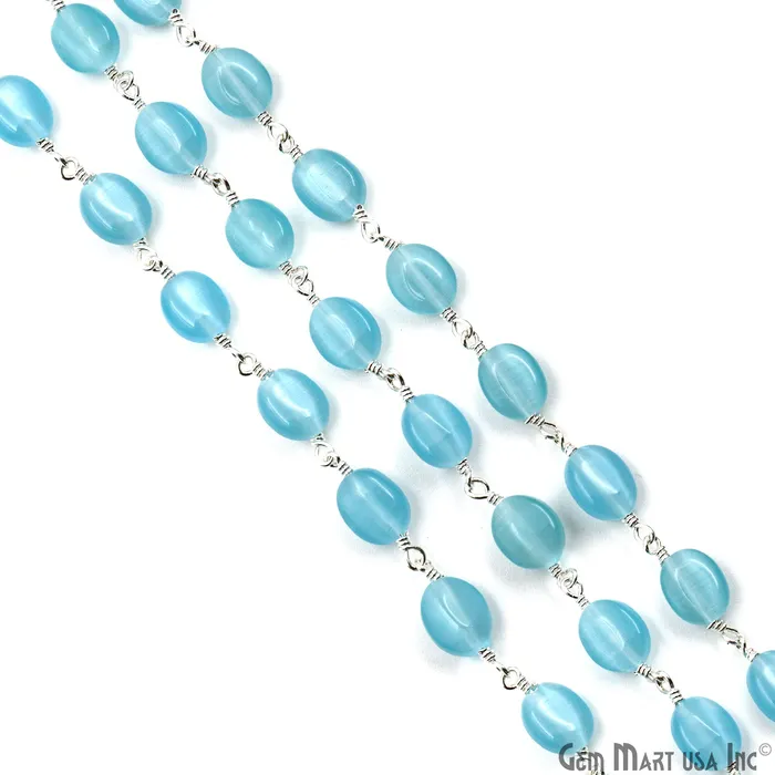 Rings GemMartUSA Blue Monalisa Tumble Beads 12x5mm Silver Plated Gemstone Rosary Chain Rings GemMartUSA Blue Monalisa Tumble Beads 12x5mm Silver Plated Gemstone Rosary Chain