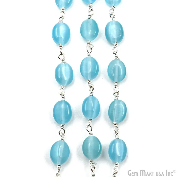 Rings GemMartUSA Blue Monalisa Tumble Beads 12x5mm Silver Plated Gemstone Rosary Chain Rings GemMartUSA Blue Monalisa Tumble Beads 12x5mm Silver Plated Gemstone Rosary Chain