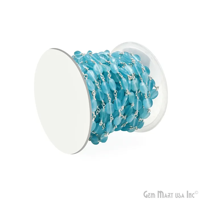Rings GemMartUSA Blue Monalisa Tumble Beads 12x5mm Silver Plated Gemstone Rosary Chain Rings GemMartUSA Blue Monalisa Tumble Beads 12x5mm Silver Plated Gemstone Rosary Chain